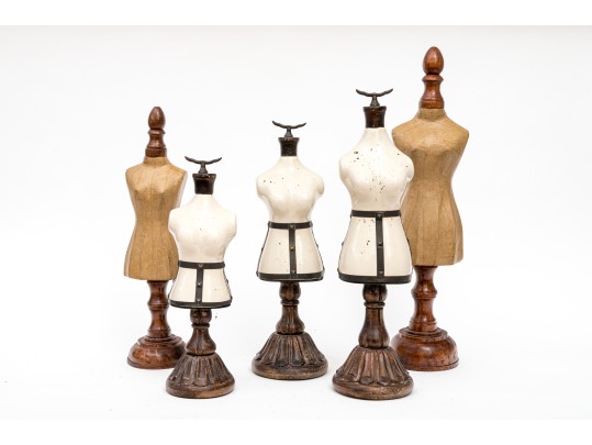 Collection Of Five Ceramic, Papier Mache Busts On Wood Stands