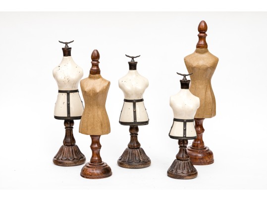 Collection Of Five Ceramic, Papier Mache Busts On Wood Stands