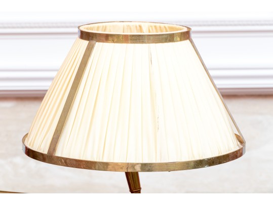 Two Sculptural Brass And Wood Floor Lamps 