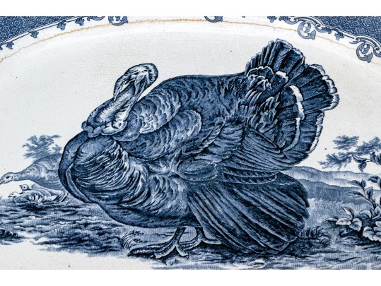 Massive English Transfer Ware Blue And White Serving Platter