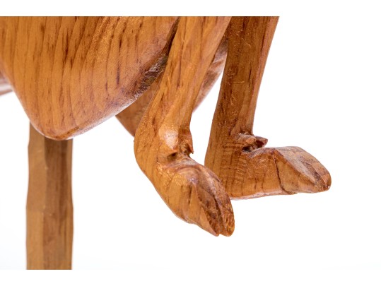 Art Perryman Signed Wood Carving Of A Stag Leaping With Base