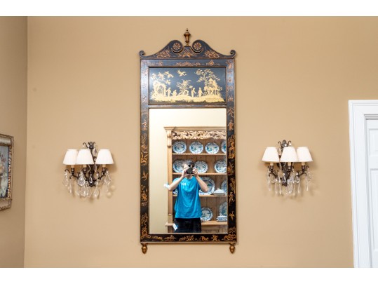 Fabulous Eglomise Chinoisserie Hall Mirror