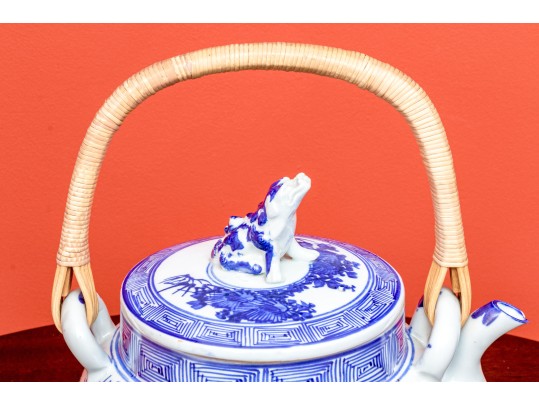 Oversized Vintage Chinese Blue And White Porcelain Tea Pot