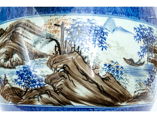 Stunning Japanese Underglaze Blue And Painted Porcelain Jardiniere