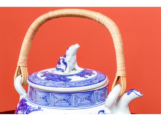 Oversized Vintage Chinese Blue And White Porcelain Tea Pot