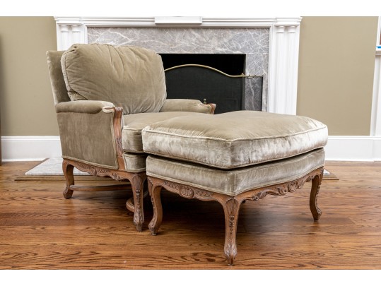 Custom Upholstered Louis XV Style Bergere With Ottoman