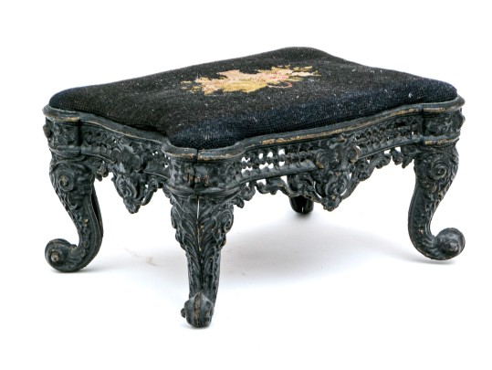 Antique Upholstered Cast Iron Foot Stool