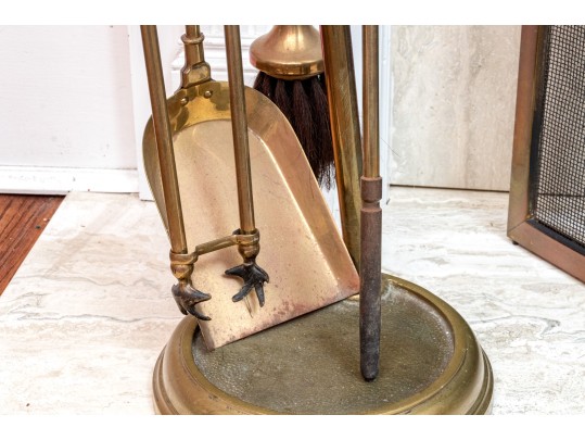 Vintage Brass Fire Screen & Tools