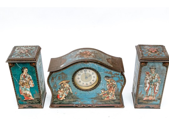 Antique Three Piece Victory V Tole Garniture