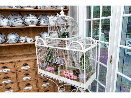 Massive Vintage Iron Birdcage On Stand