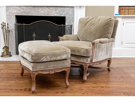 Custom Upholstered Louis XV Style Bergere With Ottoman