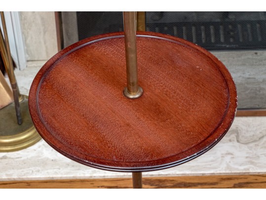 Two Sculptural Brass And Wood Floor Lamps 