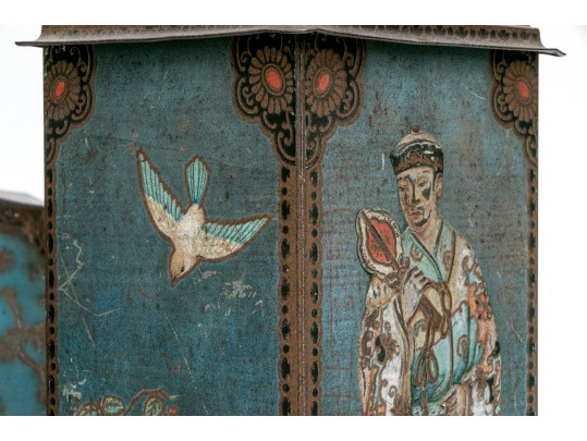 Antique Three Piece Victory V Tole Garniture