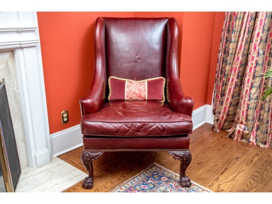 Handsome Beacon Hill Cordovan Leather Wing Chair