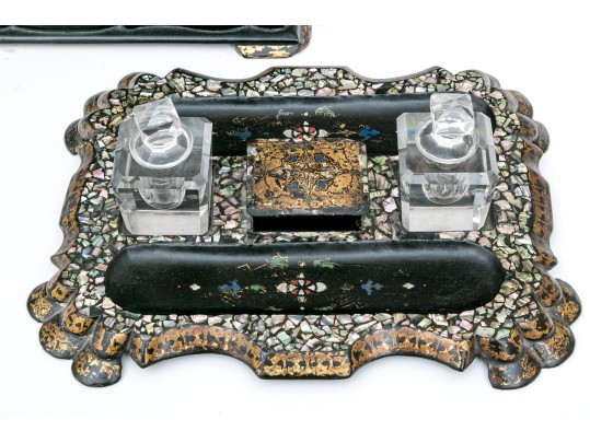 Antique Mother-of-Pearl Ink Stand And Jewelry Box