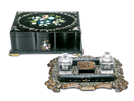 Antique Mother-of-Pearl Ink Stand And Jewelry Box