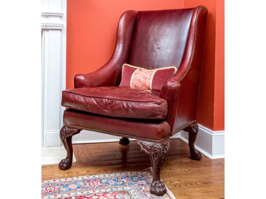 Handsome Beacon Hill Cordovan Leather Wing Chair