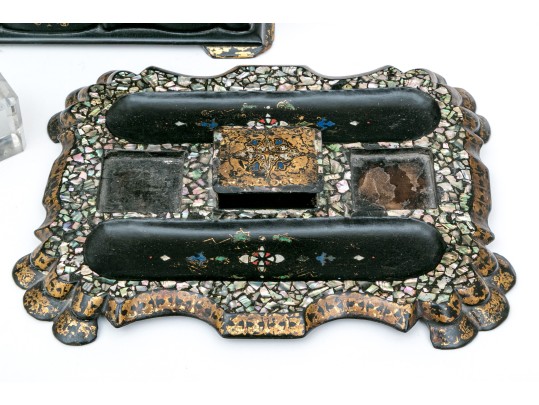 Antique Mother-of-Pearl Ink Stand And Jewelry Box