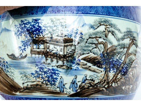 Stunning Japanese Underglaze Blue And Painted Porcelain Jardiniere