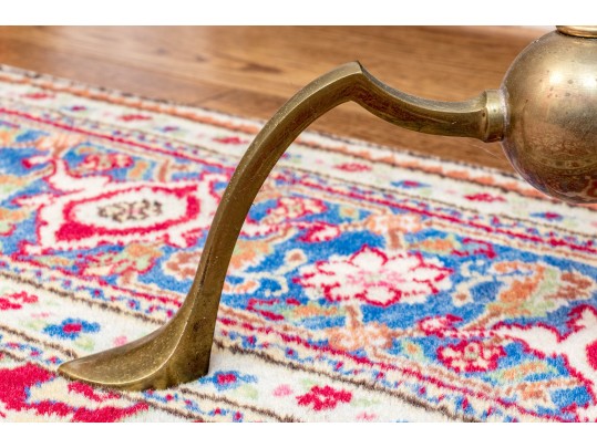 Two Sculptural Brass And Wood Floor Lamps 