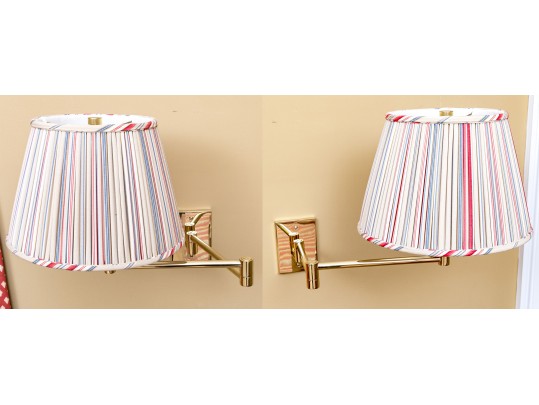 Pair Of Adjustable-Arm Brass Wall Sconces