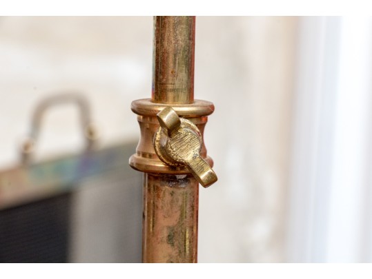 Two Sculptural Brass And Wood Floor Lamps 