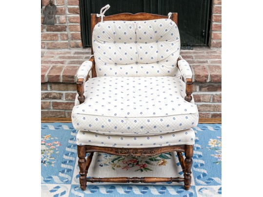 Vintage French Country Upholstered  Fruitwood Fauteuil