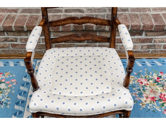 Vintage French Country Upholstered  Fruitwood Fauteuil