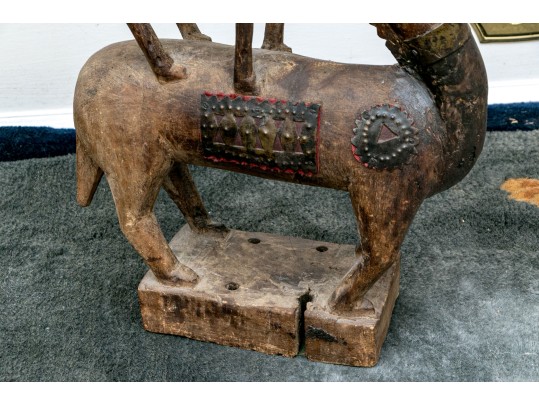 Vintage African Mixed Media Bambara Antelope Chi-Wara Sculptural Headdress