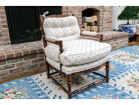 Vintage French Country Upholstered  Fruitwood Fauteuil