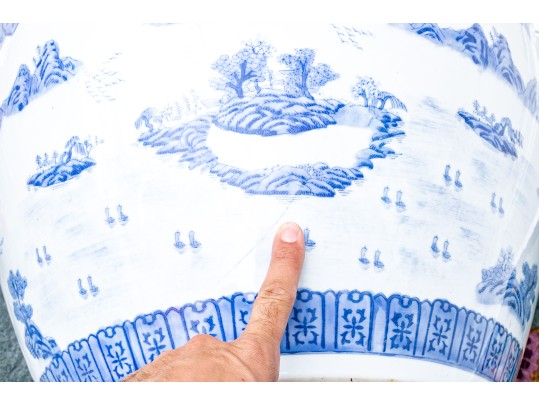 Substantial Chinese Blue And White Porcelain Jardiniere