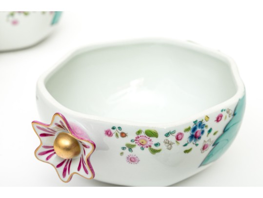 Set Of Eight Mottahedeh Chinese Export Tobacco Leaf Pattern Pomegranate Form Lidded Bowls