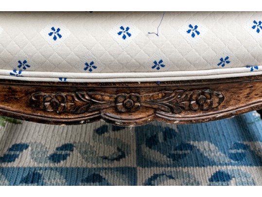 Vintage French Country Upholstered  Fruitwood Fauteuil