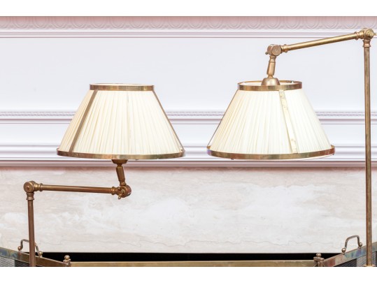 Two Sculptural Brass And Wood Floor Lamps 