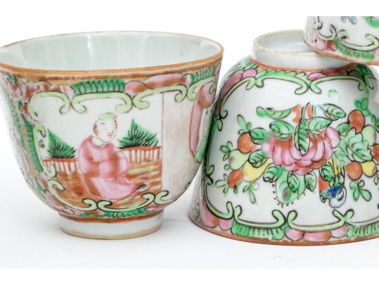 19th C. Chinese Export Famille Rose Medallion Assembled Porcelain Tea Set, Ca. 1840