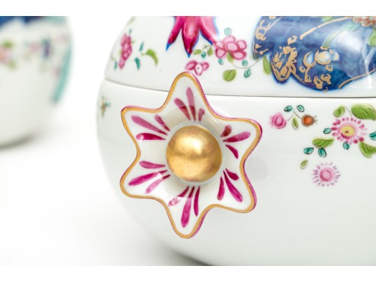 Set Of Eight Mottahedeh Chinese Export Tobacco Leaf Pattern Pomegranate Form Lidded Bowls