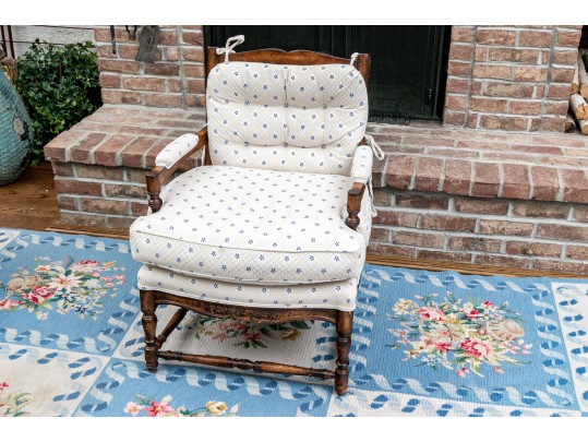 Vintage French Country Upholstered  Fruitwood Fauteuil