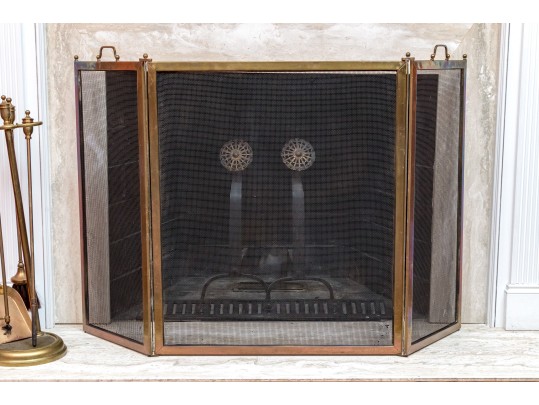 Vintage Brass Fire Screen & Tools