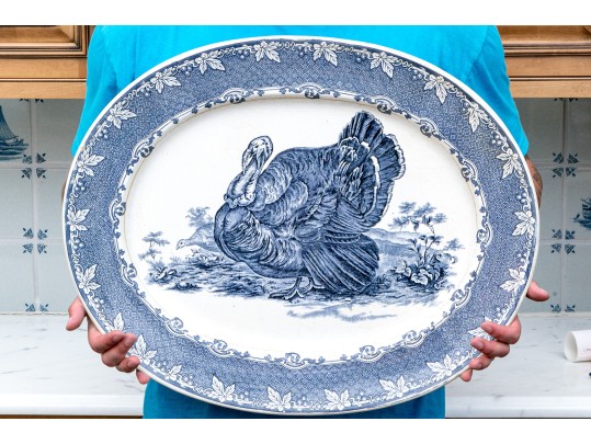 Massive English Transfer Ware Blue And White Serving Platter