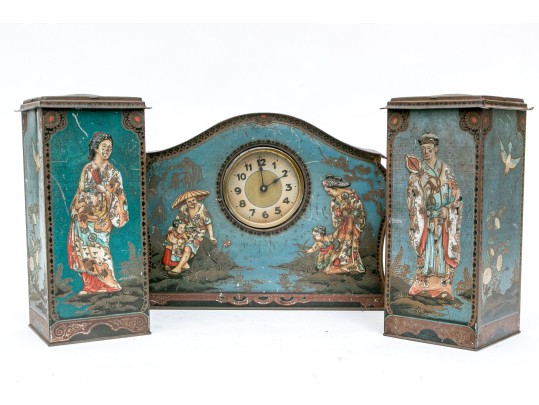 Antique Three Piece Victory V Tole Garniture