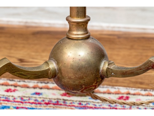 Two Sculptural Brass And Wood Floor Lamps 