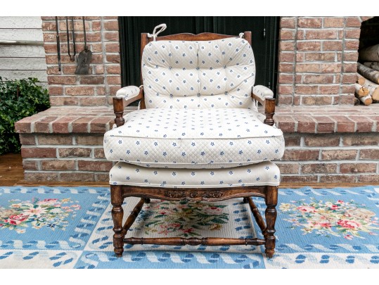 Vintage French Country Upholstered  Fruitwood Fauteuil