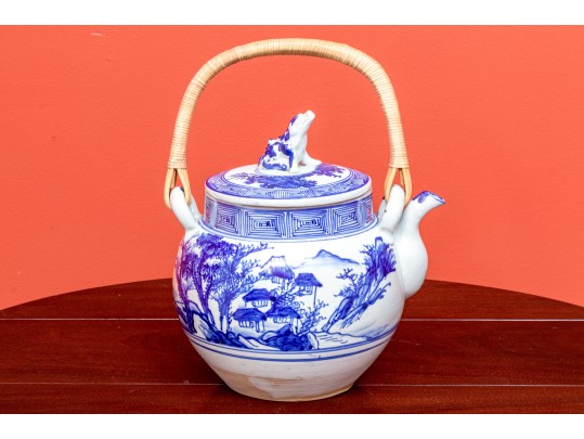 Oversized Vintage Chinese Blue And White Porcelain Tea Pot