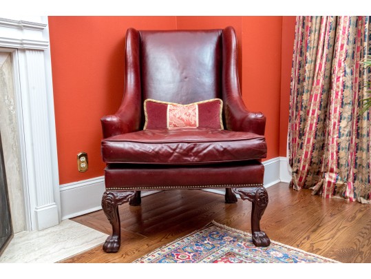 Handsome Beacon Hill Cordovan Leather Wing Chair