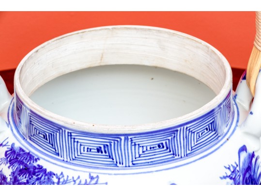 Oversized Vintage Chinese Blue And White Porcelain Tea Pot