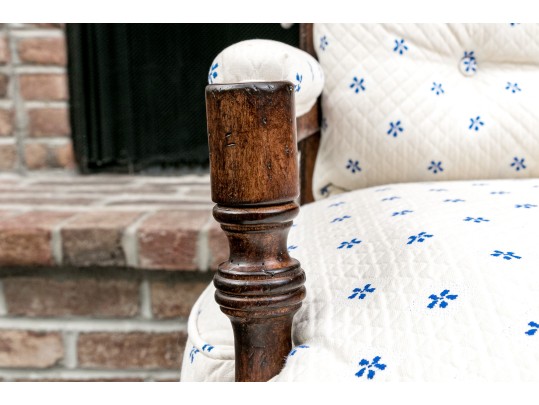 Vintage French Country Upholstered  Fruitwood Fauteuil