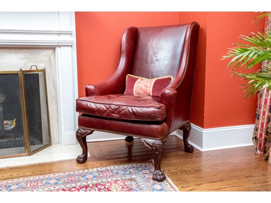 Handsome Beacon Hill Cordovan Leather Wing Chair