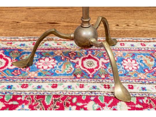 Two Sculptural Brass And Wood Floor Lamps 