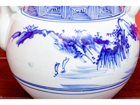 Oversized Vintage Chinese Blue And White Porcelain Tea Pot