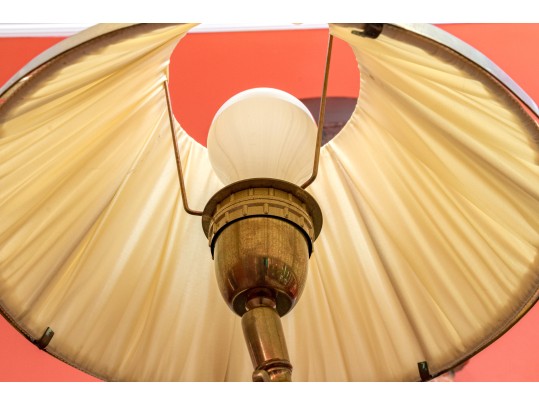 Two Sculptural Brass And Wood Floor Lamps 